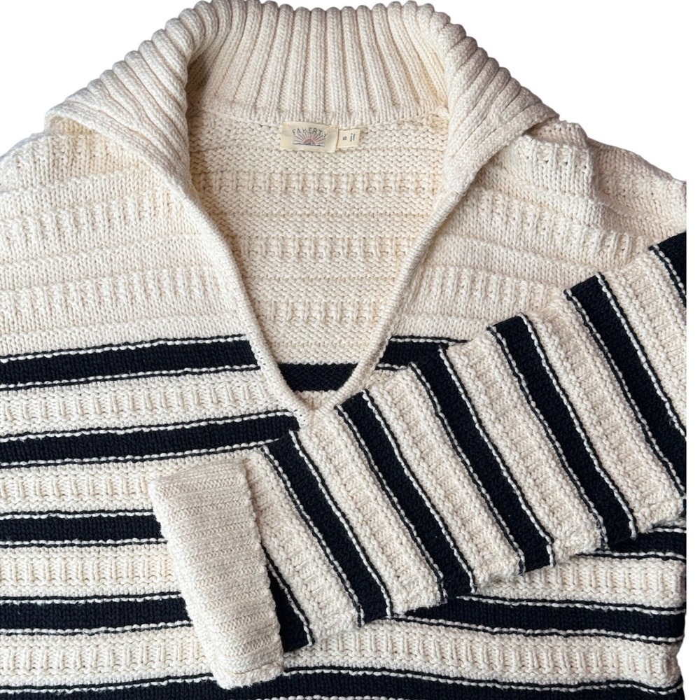 Faherty Heirloom Cotton Sweater Polo Licorice Lines Preppy Organic Cotton XS